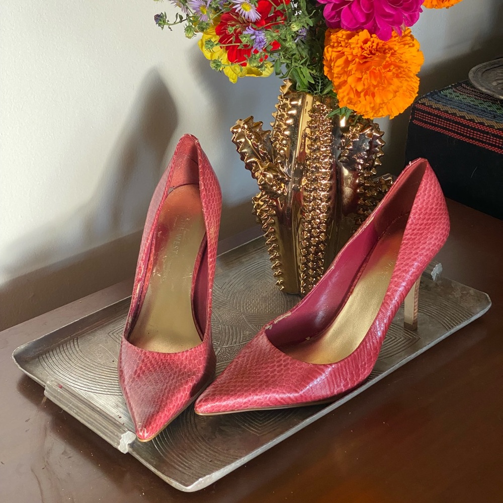 Barbie Pink faux snake skin stiletto pumps